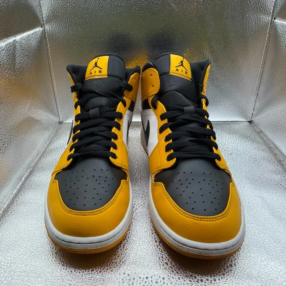 Size‎ 12 Nike Air Jordan 1 Mid Taxi Yellow Black White Mens Sneakers 554724-701